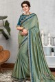 Embroidered Saree in Olive Green Jacquard & Silk
