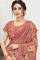 Enticing Dusty Pink Saree in Georgette & Silk with Embroidered