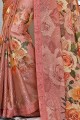 Enticing Dusty Pink Saree in Georgette & Silk with Embroidered