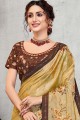 Embroidered Georgette & Silk Saree in Light Yellow