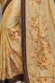 Embroidered Georgette & Silk Saree in Light Yellow