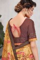 Embroidered Georgette & Silk Saree in Mustard Yellow with Blouse