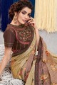 Embroidered Georgette & Silk Saree in Beige with Blouse