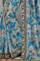 Grey & Blue Art Silk Embroidered Saree with Blouse