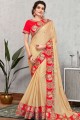 Embroidered Georgette & Silk Saree in Cream with Blouse