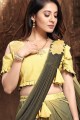 Net Saree with Embroidered in Yellow & Black