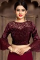 Net Saree in Maroon with Embroidered