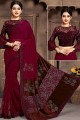 Net Saree in Maroon with Embroidered