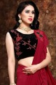 Impressive Red Embroidered Net Saree