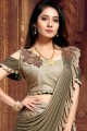 Net Olive Green Saree in Embroidered