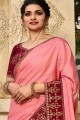 Silk Pink Saree in Embroidered