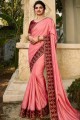 Silk Pink Saree in Embroidered