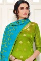 Parrot Green Churidar Salwar Kameez in Silk with Silk