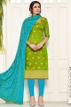 Parrot Green Churidar Salwar Kameez in Silk with Silk