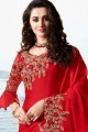 Embroidered Georgette & Silk Red Saree Blouse