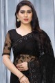 Black Saree in Net with Embroidered
