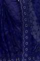 Net Saree with Embroidered in Royal Blue