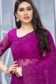 Purple Net Embroidered Saree with Blouse