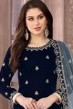 Velvet Patiala Suits in Navy Blue with dupatta