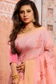 Saree in Pink Cotton with Thread