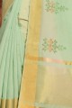 Thread Cotton Saree in Pastel Green