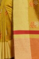 Olive Green Cotton Saree with Thread