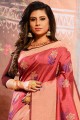 Dark Pink Saree in Thread Cotton