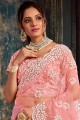 Ravishing Pink Net Saree with Embroidered