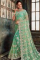 Saree in Green Net with Embroidered
