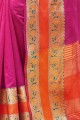 Dark Pink Embroidered Saree in Silk