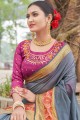 Grey Saree in Silk with Embroidered