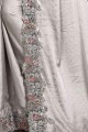 Light Grey Embroidered Georgette & Satin Saree