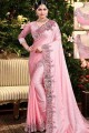 Fashionable Baby Pink Georgette & Satin Embroidered Saree with Blouse