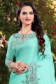 Georgette & Satin Saree in Sea Green with Embroidered