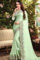 Georgette & Satin Saree with Embroidered in Pastel Green