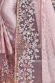 Saree in Lilac Georgette & Silk with Embroidered