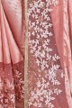 Light Pink Georgette & Silk Embroidered Saree with Blouse