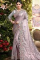 Saree in Lilac  Silk with Embroidered
