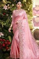 Ravishing Silk Embroidered Pink Saree with Blouse
