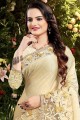 Georgette & Silk Embroidered Cream Saree with Blouse