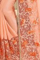 Georgette & Silk Saree with Embroidered in Light Orange