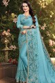 Georgette & Silk Saree in Sky Blue with Embroidered