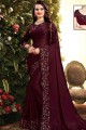 Maroon Georgette & Silk Saree with Embroidered