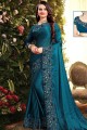 Embroidered Georgette & Silk Blue Saree Blouse