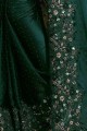 Embroidered Saree in Pine Green Georgette & Silk