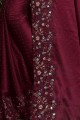 Wine Saree with Embroidered Georgette & Silk