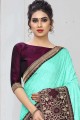 Jacquard & Silk Embroidered Sea Green Saree with Blouse