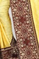 Jacquard & Silk Saree in Yellow with Embroidered