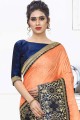 Jacquard & Silk Saree in Orange with Embroidered