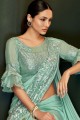 Embroidered Saree in Sea Green Lycra